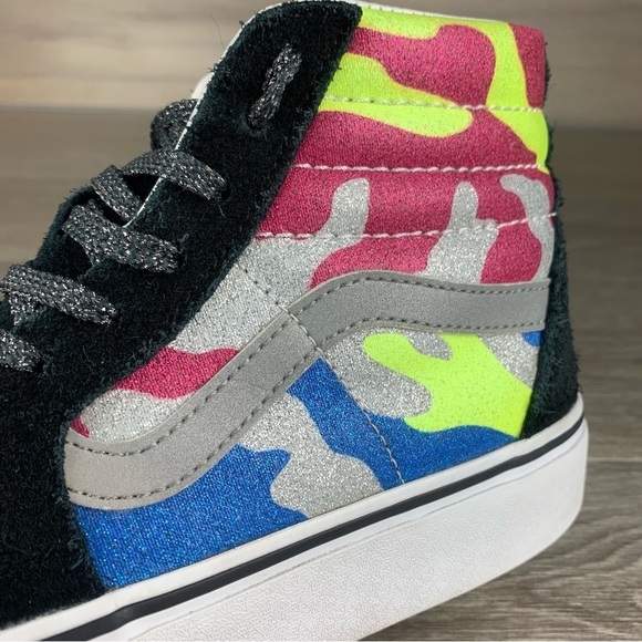 Black/Rainbow Camouflage Glitter VANS old skool Platform shoes womens size 8.5 - Picture 2 of 8